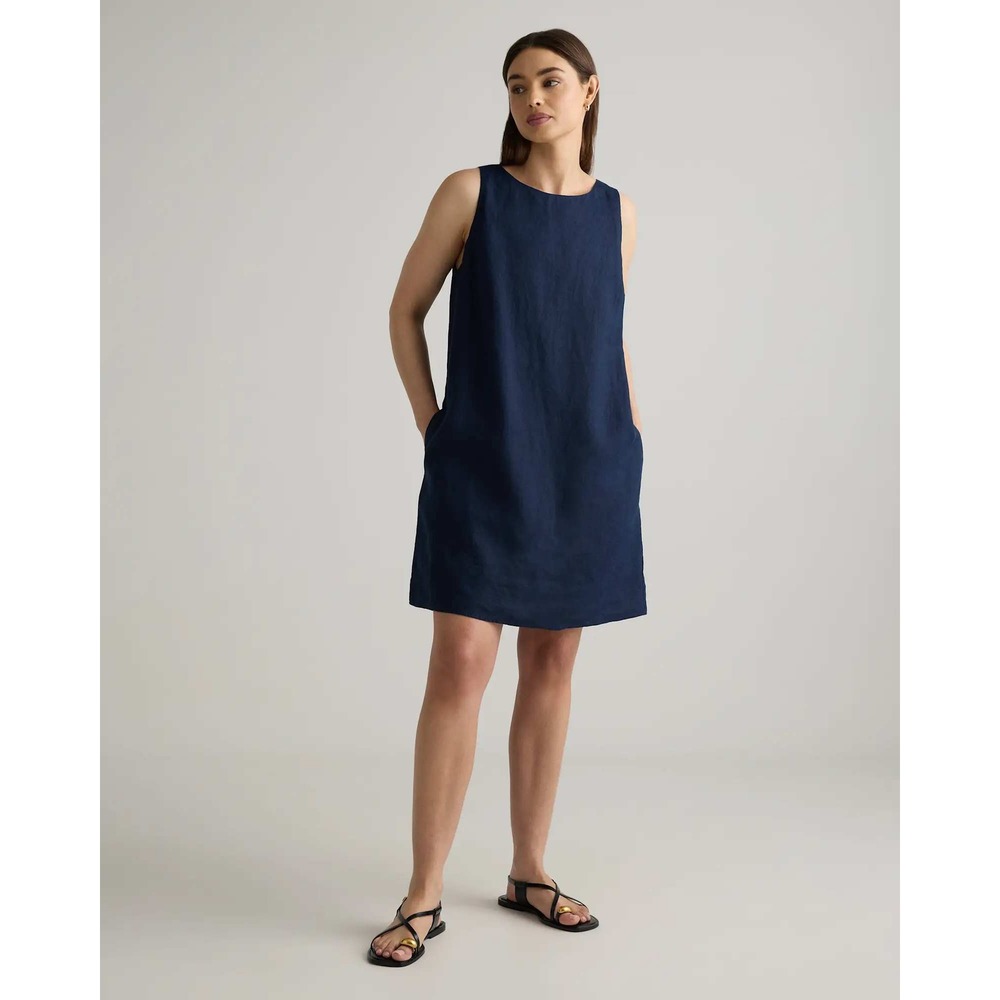 Quince European Linen Tank Mini Dress Navy Blue Size Small NWT